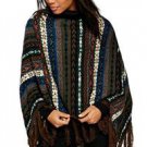 NEW KNITTED AZTEC fringed PONCHO SHAWL-plus sz boho hippie cardigan bolero shrug