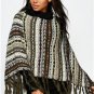 NEW KNITTED AZTEC fringed PONCHO SHAWL-plus sz boho hippie cardigan bolero shrug