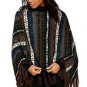 NEW KNITTED AZTEC fringed PONCHO SHAWL-plus sz boho hippie cardigan bolero shrug