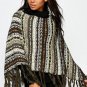 NEW KNITTED AZTEC fringed PONCHO SHAWL-plus sz boho hippie cardigan bolero shrug