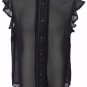 NEW BLACK CHIFFON HIGH NECK BLOUSE-18 46 plus  victorian steampunk gothic lolita