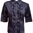 NEW BLACK RUFFLE COTTON BLOUSE SHIRT-14 16 victorian steampunk pirate lolita