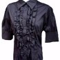 NEW BLACK RUFFLE COTTON BLOUSE SHIRT-14 16 victorian steampunk pirate lolita
