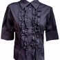 NEW BLACK RUFFLE COTTON BLOUSE SHIRT-14 16 victorian steampunk pirate lolita