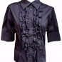 NEW BLACK RUFFLE COTTON BLOUSE SHIRT-14 16 victorian steampunk pirate lolita
