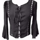 NEW BLACK LACED CORSET BLOUSE SHIRT TUNIC10-12  victorian STEAMPUNK gothic wicca