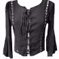 NEW BLACK LACED CORSET BLOUSE SHIRT TUNIC10-12 victorian STEAMPUNK gothic wicca
