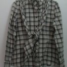 Lauren Jeans by Ralph Lauren Ruffle Collar Crosshatch Beige Gray w/ Scarf Tie L