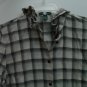 Lauren Jeans by Ralph Lauren Ruffle Collar Crosshatch Beige Gray w/ Scarf Tie L