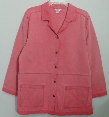 Christopher & Banks Womens Medium Pink Oeange Coral Silk Jacket Patch Pockets