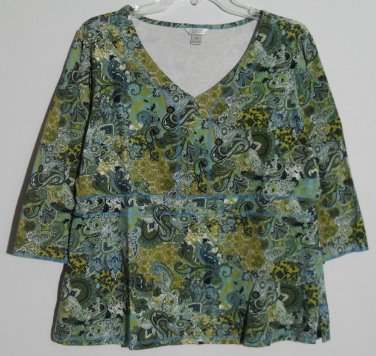 Christopher & Banks Womens XL Pullover Top V-Neck Empire Waist Exposed Stitching