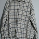 Eddie Bauer Relaxed Crosshatch Brown Blue Green Stripes Beige Collared 1 Pocket