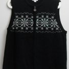 Breckenridge PXL Black White Snowflake Sweater Vest Beads Sequins Ramie Cotton