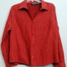 Lemon Grass Studio Brick Red Button Down Blouse XL Collared Shirt Ruffled Look