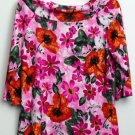 Avenue Plus 14/16 Pink Orange Red Green Flower Leaf Pattern Boat-Neck Blouse