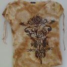 F.A.N.G. Juniors Large Orange Tie Dye Style Sparkle Rose Embroidery Adjustable S
