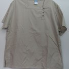 Crest Womens Large Beige Scrub Top Short Sleeve 3 Button Front Closure 2 Pockets