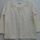 Womens Faith Beaded Open Cut Out Sideway Heart Bow Tie Ribbon Bead Pullover Top