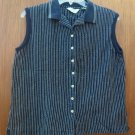 Reebok Ladies Large Button Down Sleeveless Golf Shirt Navy Blue Vertical Stripes
