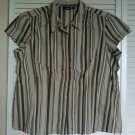a.n.a. A NEW APPROACH  1X Brown Striped Elastic Gather Shoulders Button Blouse