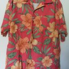 Caribbean Joe Let Go Floral Red Orange Green Leaves Button Front LT Chest Pocket