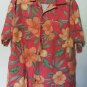 Caribbean Joe Let Go Floral Red Orange Green Leaves Button Front LT Chest Pocket