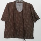 Womens Merona  XL Brown Pullover Top  Cotton Modal V-neck w/ Attached Scarf Tie
