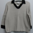 Designers Originals Squared V-neck Collar Beige and Black Knit Sweater Top Large