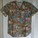 Cherokee Small Pocket Scrub Top Bears Panda Plant Heart Garden Dreams Friends