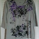 Style & Co Sport Gray Tee Watercolor Purple Black Silver Rhinestone Studs Large