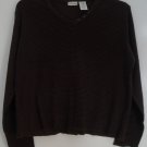 St. John's Bay Brown w/ Black Horizontal Stripes V-Neck Decorative Buttons XL