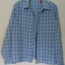 Gloria Vanderbilt White/Blue Checkered Button Down Collared Long Sleeve 1 Pocket