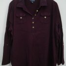 Chaps Classics Womens Plus 2X Deep Dark Purple 2 Chest Pocket Button Fold Sleeve