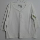 Liz Claiborne Villager Sport Sweetheart Button V-Neck Pocket Sleeve Off White 1X