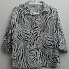 Studio Works PXL Blouse Black White 3/4 Sleeve Semi Sheer Burnout Crinkle Blouse
