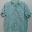 Casey & Max Blue White Yellow Striped Crosshatch Pattern Short Sleeve ButtonDown