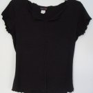 Izzy Heart Jae Juniors XL Cap Scalloped Edges Split Neck Black Cute Retro Modal