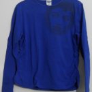 Old Navy XL Blue Knit Top Gathered Sides Face Print Long Sleeve Casual Knit Top