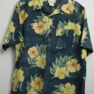 Banana Cabana Large Mens Wood Buttons Down Short Sleeve Floral Silk Chest Pocket