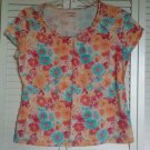 Croft & Barrow Large Rough Cut Ruffle Scoop Neck Cotton & Modal Pullover Tee Top