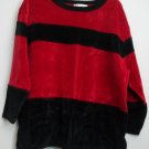 Dressbarn 2X Pullover Velour 4" Vertical Side Slits Black Red Horizontal Stripes