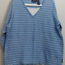 Liz Claiborne Crazy Horse Woman Size 1X Blue & White Horizontal Stripe Top Shirt