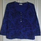 Avenue Henley 18 W Purple Blue w/ Black Floral Print Rough Cut Scoop Neck