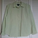Lands End 18 Regular Green White Blue Checkered Stripe Check Button Down Shirt