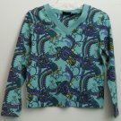 Relativity Flower sz L Misses Large Long Sleeve V-Neck Pullover Blue Vibrant Col