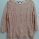 NINE & Company Boatneck Peach/Pink 3/4 Sleeve Layered Top Floral Pattern Nylon