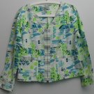 Cynthia Max Relax Large Blue Green V-neck Zipper Down Princess SeamPocket Jacket