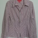 A-Line 18 Purple Vertical Stripe Blouse Split V-Neckline Zipper Front Hook Cuffs