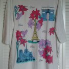 Only Necessities 1X White Tee Top w/ Iron On Paris Tourist Attractions & Flowers