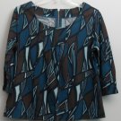 A.N.A. Petite Large PL Scoop Neck Zipper Back Pleat Front Teal Brown Aqua Navy